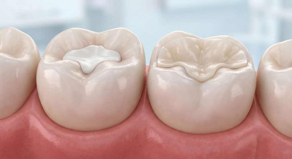 tooth with dental filling vs inlay 