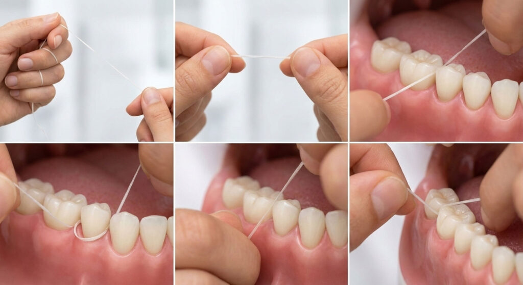 how to floss properly step by step with C shape technique
