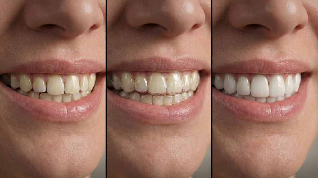 smile makeover combining whitening veneers and alignment