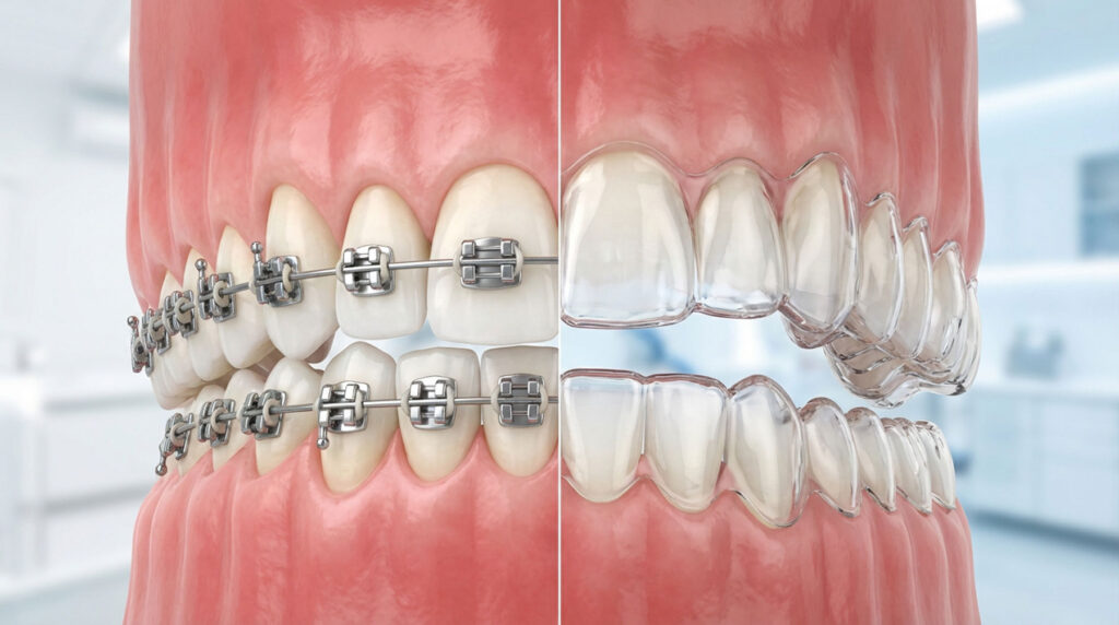 invisalign vs braces comparison clear aligners and metal brackets