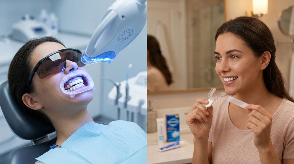 teeth whitening options comparison professional vs at-home whitening