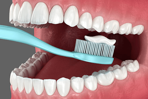 Brush with Fluoride toothpaste